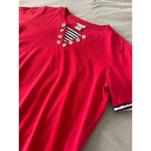 Vintage VICKI LANE short sleeve Red White and Blue nautical top SZ L - Picture 2 of 7